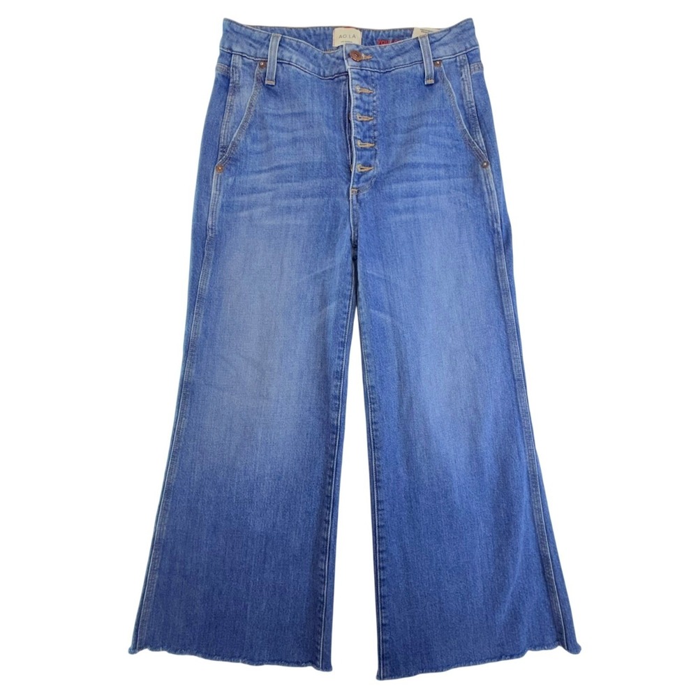 AO.LA Alice + Olivia Wide Leg Jeans 27 Blue Night Moves High Rise Crop Raw Hem